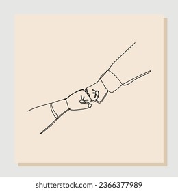 Continuous single one line drawing of arm hands fist bump. vector illustration
