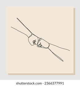 Continuous single one line drawing of arm hands fist bump. vector illustration