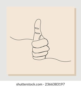 Continuous single one line drawing of finger thumb up approval sign gesture. Vector illustration
