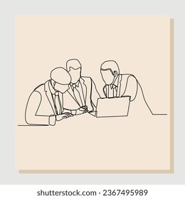 Dibujo continuo de una sola línea de compañeros de trabajo discutiendo el trabajo en la oficina. Ilustración del vector	