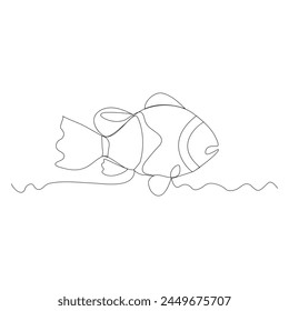 Dibujo continuo de una sola línea de pescado simple clown fish Día internacional de los océanos