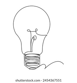 Continuous single one line drawing Lightbulb art vector design