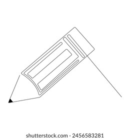 Continuous single one line drawing wooden pencil for writing on paper illustration art vector design