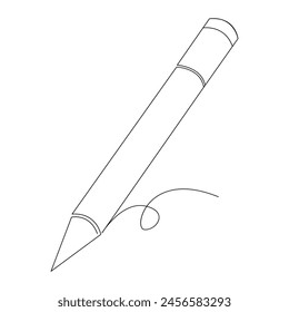Continuous single one line drawing wooden pencil for writing on paper illustration art vector design