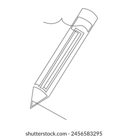 Continuous single one line drawing wooden pencil for writing on paper illustration art vector design