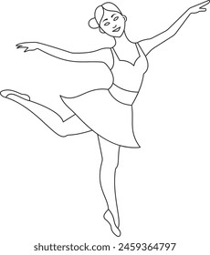 Continuous single one line drawing art of beautiful woman ballerina dancer show. Vector illustration