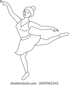 Continuous single one line drawing art of beautiful woman ballerina dancer show.