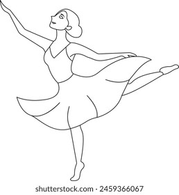 Continuous single one line drawing art of beautiful woman ballerina dancer show. Vector illustration of artistic.