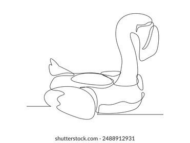 Continuous single one line drawing inflantable rubber flamingo toy summer beach concept. sketch drawing design vector graphic illustration.