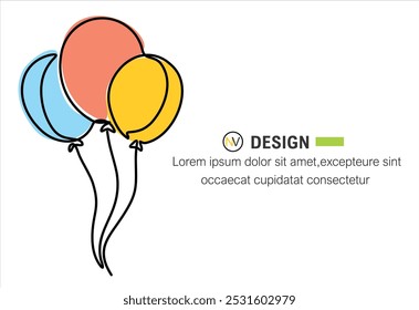 Continuous single one line drawing of balloons. Vector illustration of event party gift surprise decoration