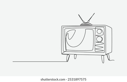 Dibujo continuo de una sola línea de televisión analógica retro antigua. Ilustración vectorial de línea editable.