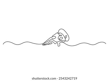 Dibujo continuo de una sola línea de deliciosa Ilustración vectorial de contorno de diseño de pizza de queso en rodajas