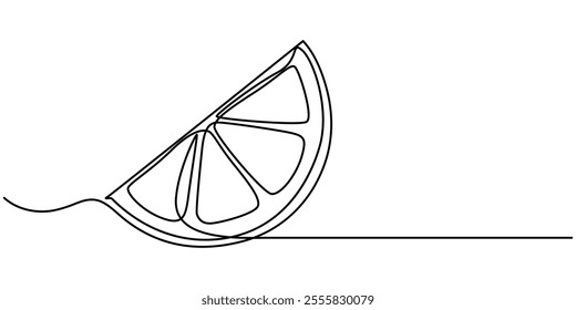 Continuous single one line drawing of lemon lime fresh summer fruit vector illustration, Abstract shaped lemon . single line lemon icon, Continuous line drawing citrus fruit. Healthy food natural.
