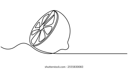 Continuous single one line drawing of lemon lime fresh summer fruit vector illustration, Abstract shaped lemon . single line lemon icon, Continuous line drawing citrus fruit. Healthy food natural.