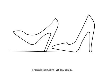 Continuous single one line drawing of woman high heeled beautiful fashion shoes vector illustration,