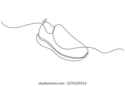 Continuous single one line drawing of casual sneakers shoes minimalism design, Shoes continuous one line drawing. Sports shoes in a line style. Sneakers isolated on white background.