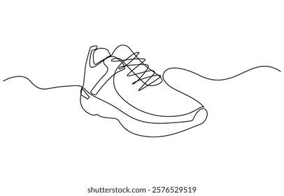 Continuous single one line drawing of casual sneakers shoes minimalism design, Shoes continuous one line drawing. Sports shoes in a line style. Sneakers isolated on white background.