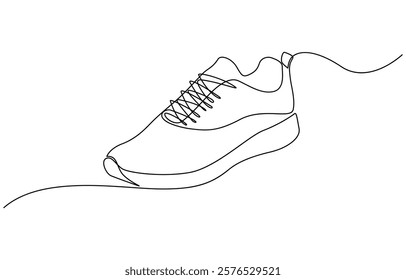 Continuous single one line drawing of casual sneakers shoes minimalism design, Shoes continuous one line drawing. Sports shoes in a line style. Sneakers isolated on white background.