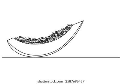 Continuous single one line drawing of fresh papaya exotic tropical fruit, Continuous one line drawing of sliced healthy organic papaya for orchard logo identity