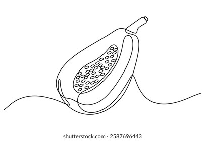 Continuous single one line drawing of fresh papaya exotic tropical fruit, Continuous one line drawing of sliced healthy organic papaya for orchard logo identity