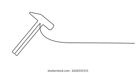 Continuous single one line drawing of hammer construction handyman tool and judge law vector illustration, Hammer one continuous single line art drawing, One line drawing of judge hammer law symbol.