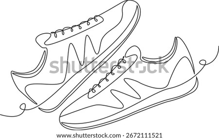Continuous single one line drawing of casual sneakers shoes minimalism design outline illustration.