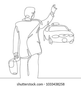 Continuous single one line drawn line passenger catches a taxi