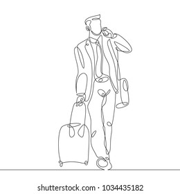 Continuous single one line drawn line of a passenger suitcase luggage.