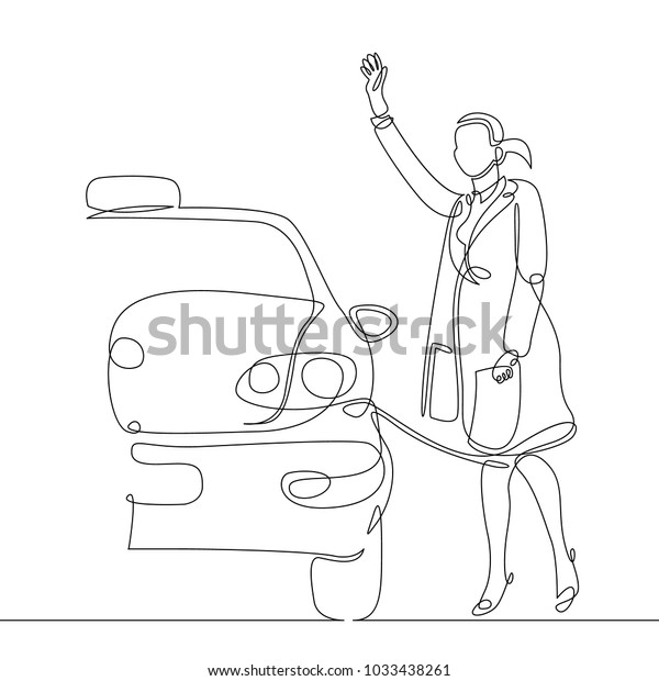 Continuous single one line drawn line passenger\
catches a taxi