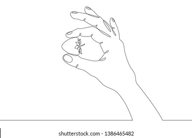 Continuous single one line hand drawing  hand, berry, ripe, fresh