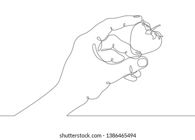 Continuous single one line hand drawing  hand, berry, ripe, fresh