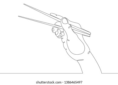 Continuous single one line hand drawing hand  chopstick, chinese, asian, 