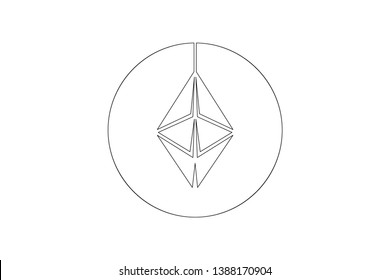 Continuous single one line hand drawing isolated blockchain, cryptocurrency, coin, money, finance, payment, cash, ethereum