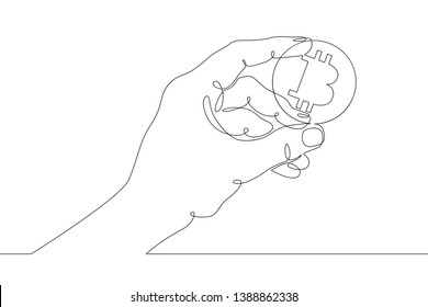 Continuous single one line hand drawing isolated  cryptocurrency , bit, currency, business, symbol, financial, money, cash, bitcoin, hand, coin