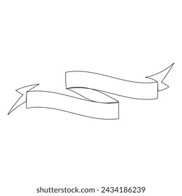 Continuous single One line ribbon banner hand drawn with single line art vector illustration