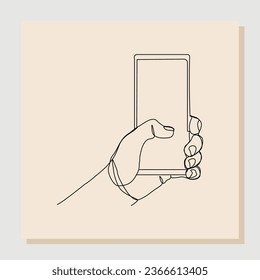 Continuous single one line sketch hand drawn drawing of hand holding smartphone. One line concept of finger click phone. Vector illustration