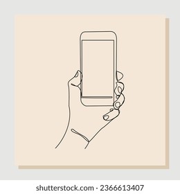 Continuous single one line sketch hand drawn drawing of hand holding smartphone. One line concept of finger click phone. Vector illustration