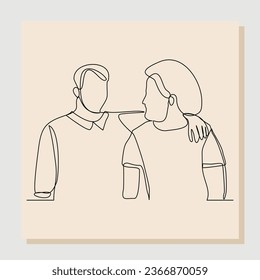 Continuous single one line sketch hand drawn drawing of men embrace together in friendship. Vector illustration