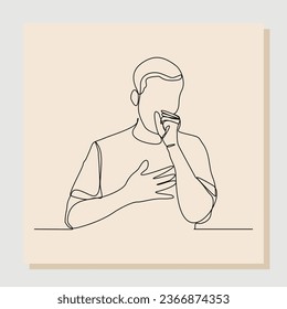 El dibujo de una línea continua dibuja a mano el dibujo del hombre que sufre tos y sostiene el pecho. Ilustración del vector