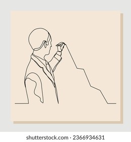 Continuous single one line sketch hand drawn drawing of businessman draw rising growth graphic diagram. Vector illustration