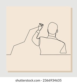 Continuous single one line sketch hand drawn drawing of businessman draw rising growth graphic diagram. Vector illustration