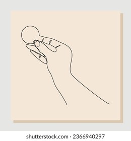 Un boceto continuo de una sola línea dibujado a mano con el dibujo de una moneda de mano para dar donaciones de caridad o pagar algo. Ilustración del vector
