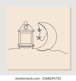 continuous single one line sketch hand drawn drawing of islamic lantern. Single line art of ramadan kareem greeting card concept. Vector illustration