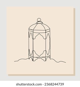 continuous single one line sketch hand drawn drawing of islamic lantern. Single line art of ramadan kareem greeting card concept. Vector illustration