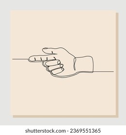 continuous single one line sketch hand drawn drawing of hand show and pointing direction with index finger. Vector illustration