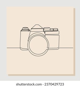 Continuous single one line sketch hand drawn drawing of professional photography camera device. Vector illustration