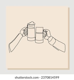 continuous single one line sketch hand drawn drawing of hand cheering and holding glass wine liquor. Vector illustration