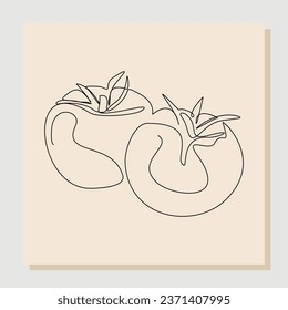 Continuous single one line sketch hand drawn drawing of juicy tomato. One line art concept of fresh fruit and vegetable. Vector illustration
