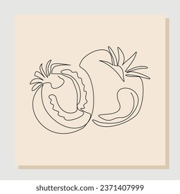 Durchgehende Einzelskizze, handgezeichnet von saftigen Tomaten. Ein Kunstkonzept für frisches Obst und Gemüse. Vektorgrafik
