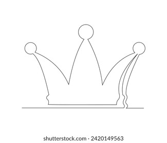 Continuous single one line sketch drawing of royal king and queen golden crown. One line art of luxury kingdom emperor jewel vector illustration